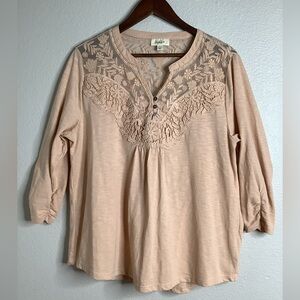 Style & Co. Beige Floral Embroidered Blouse